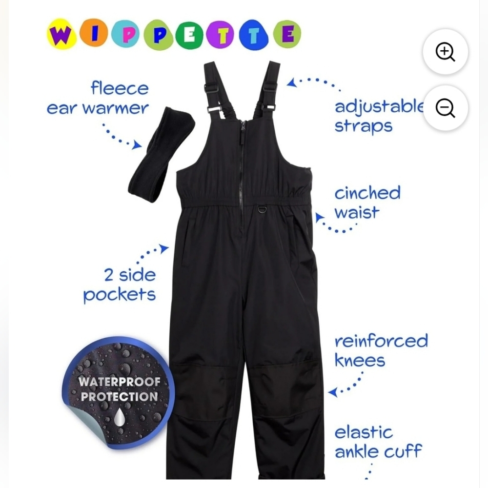 Kids Black Snow Bib Overalls - Picture 3 of 10